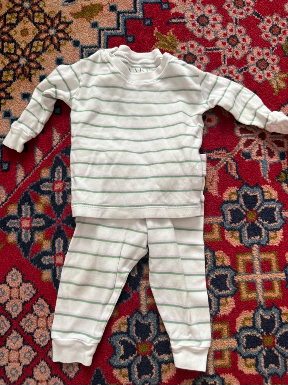 Children's Two-Piece Stripe Pajama Set in White and Light Green